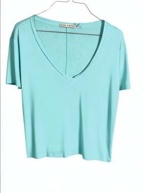 Alice + Olivia Mint Green V-Neck Short Sleeve Cropped Relaxed Tee Size L